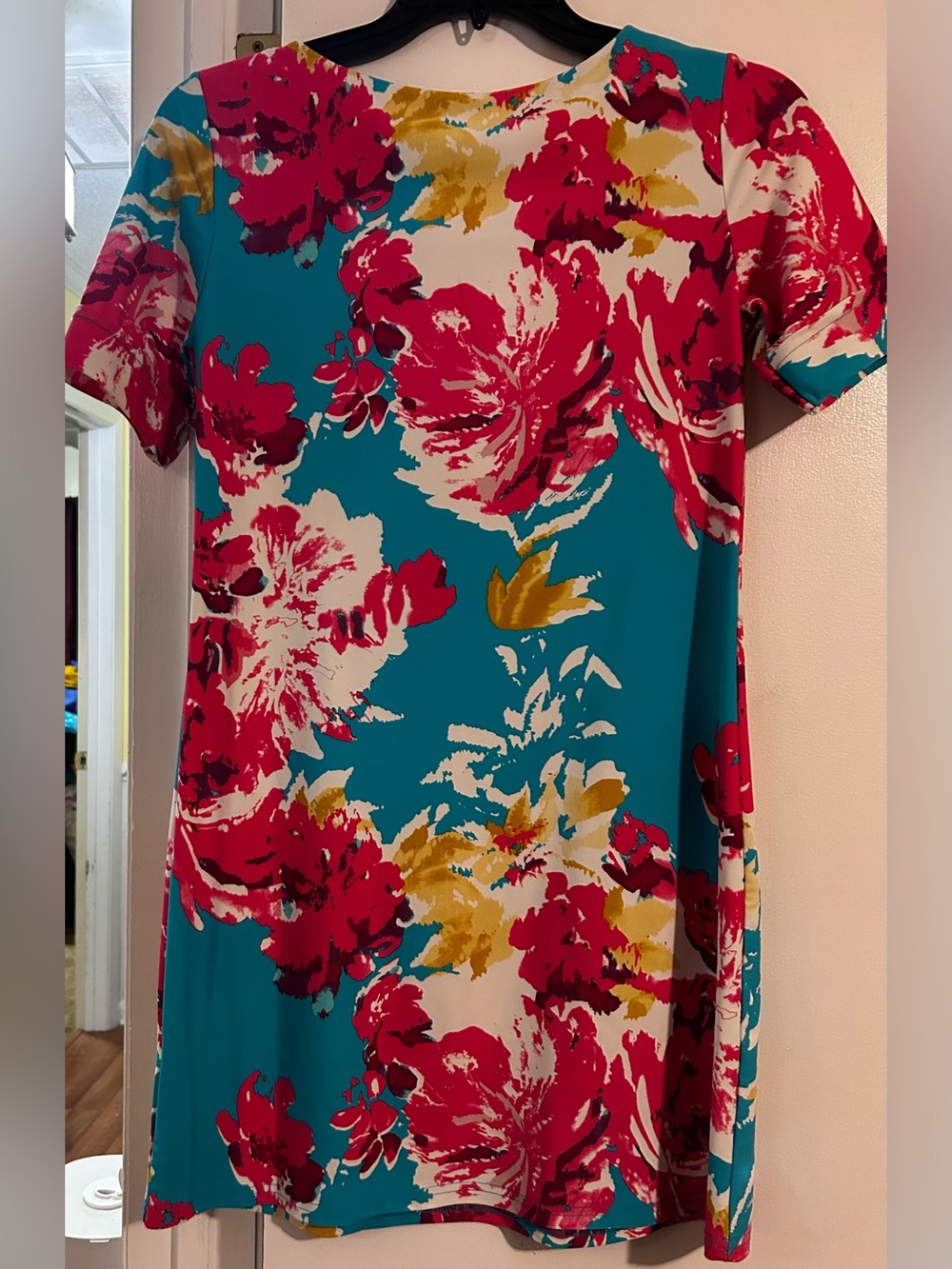 Aryeh Teal Midi Dress with Pink and Gold Floral Print